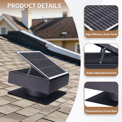 12" Solar Roof Vent Fan,40W Dual Power Attic Exhaust Fan with 3-Speed Remote & 25°C Auto Start,1200 CFM,MPPT Controller Solar Ventilator image 4
