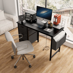 47.3" Black Office Desk with Power Outlet & Drawers - Dekuch