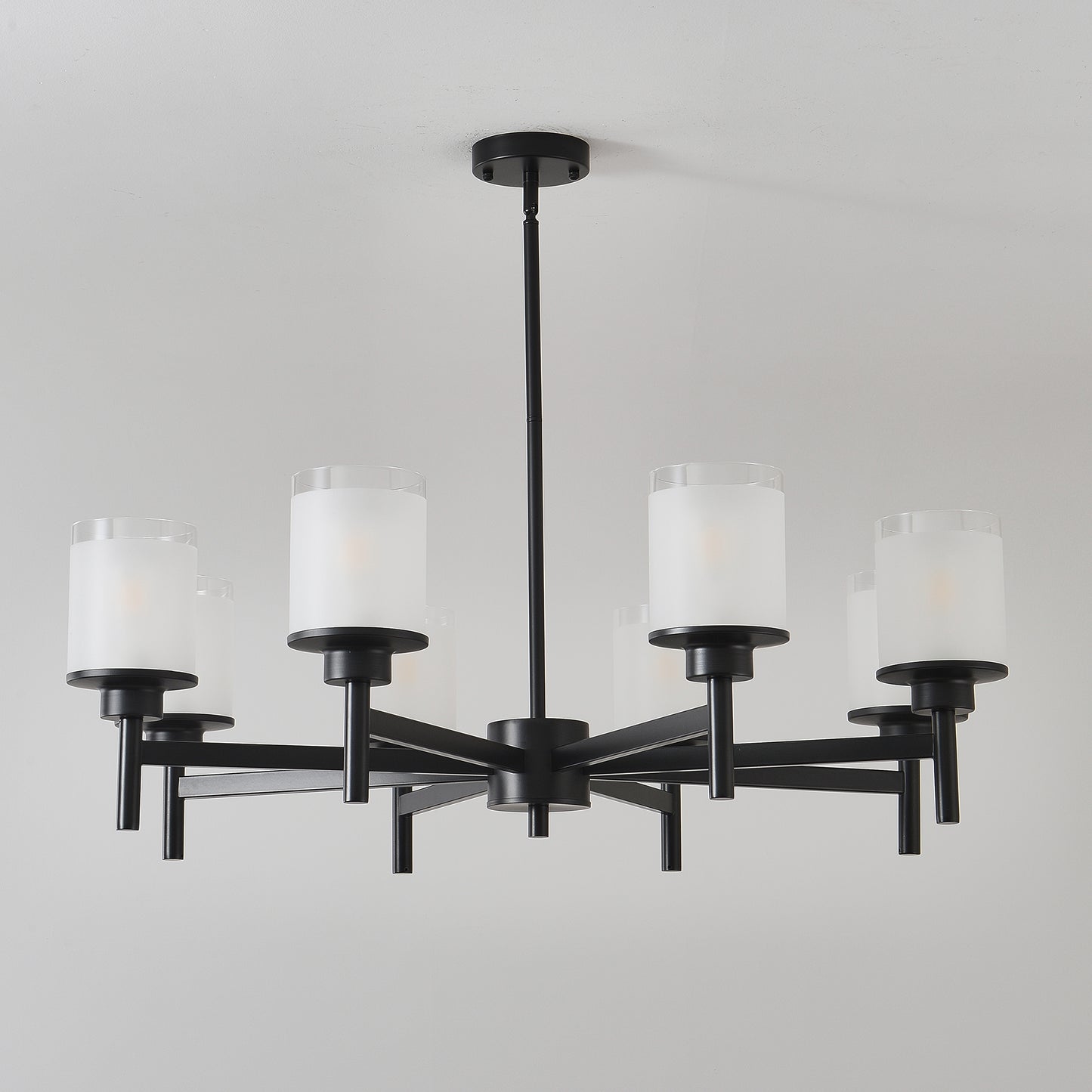 8-Light Frosted Glass Farmhouse Chandelier, Black Metal Chandeliers Light Fixtures Industrial for High Ceiling Living Dining Room Foyer. Adjustable Height--E26 (NO Included Bulb) image 5