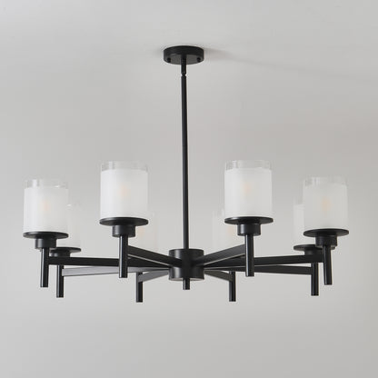 8-Light Frosted Glass Farmhouse Chandelier, Black Metal Chandeliers Light Fixtures Industrial for High Ceiling Living Dining Room Foyer. Adjustable Height--E26 (NO Included Bulb) image 5