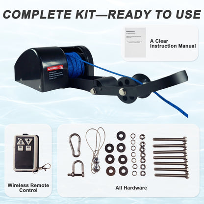 35 lbs Electric Anchor Winch 12V Marine Boat Windlass Kit - Heavy Duty Saltwater Towing Winches with Remote Control & 100ft Pre-Wound Rope - Complete Set for Speedboat, Fishing & Pontoon Boats (Black) image 2
