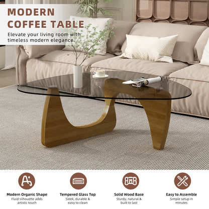 Modern Glass Coffee Table, 32.3" x 23" x 16" Mid Century Modern Coffee Table, Sleek Coffee Tables, Suitable for Bedroom Living Room Reception Office Tables,Walnut image 2