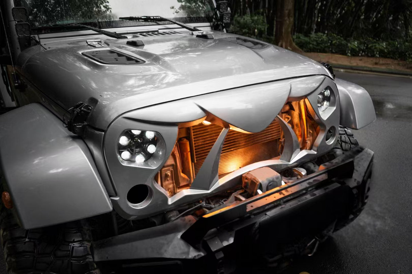 Halloween Front Grille Grid Grill for 2007-2017 Jeep Wrangler Rubicon Sahara Sport JK/JKU, Matte Black image 9