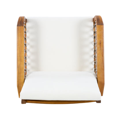 Outdoor Acacia Wood Club Chair with Handwoven Rope(Set of 2), Teak Finish image 11