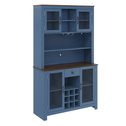 70.9" Kitchen Pantry Storage Cabinet Rustic Buffet Cabinet, Kitchen Hutch Cabinet with LED Outlets Food Pantry Cabinet with Doors and Shelves Wine Rack for Dining Room, Navy Blue image 12