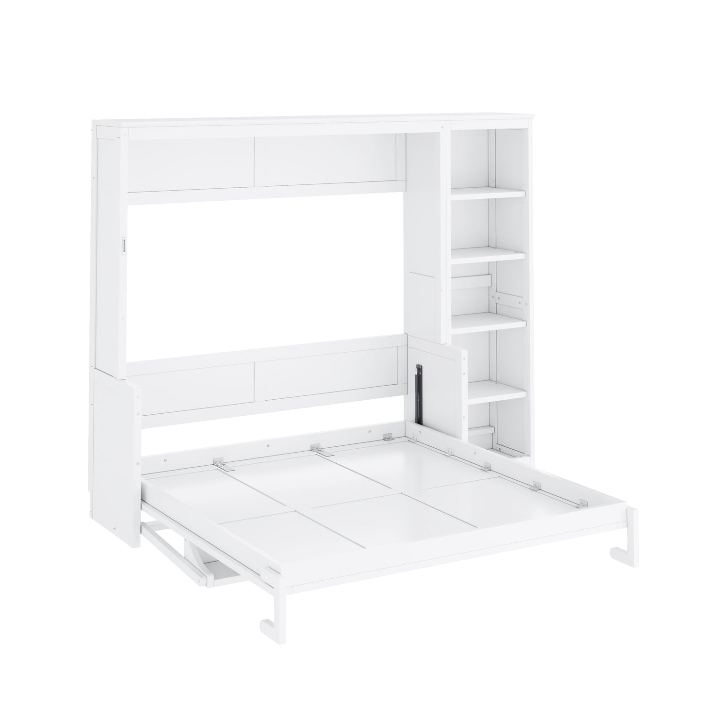 Queen Size Murphy Bed with Desk and Bookshelf, White image 12