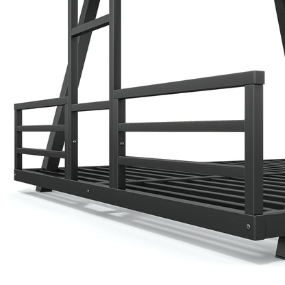 Queen over Queen Bunk Bed with 2 Side Ladders, Metal Bunk Bed with Spdcial Support Leg Design, Low Profile Bunk Bed, Black image 12