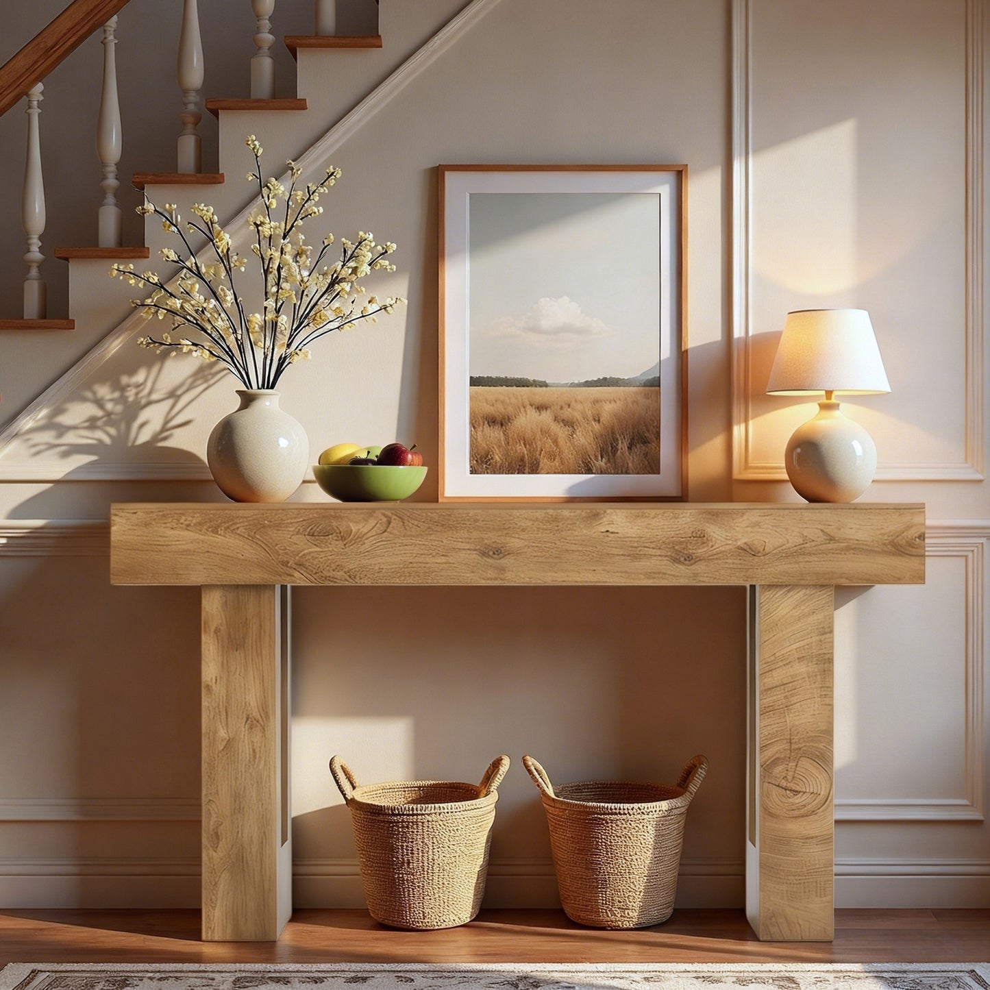 63'' Long Console Table, Farmhouse Entryway Table with Storage, Native Wood Grain Tree Scars, Wooden Rectangular Sofa Table Behind Couch for Entrance, Hallway, Living Room, Foyer (Natural Wood) image 1