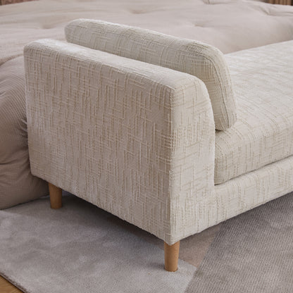 83.1"Wide Modern Upholstered End of Bed Bench with Armrests, Chenille Chaise Lounge Couch with 2 Bolster Pillows, Daybed with Rubberwood Legs For Living Room,Bedroom,Apartment,Guestroom, Beige image 5