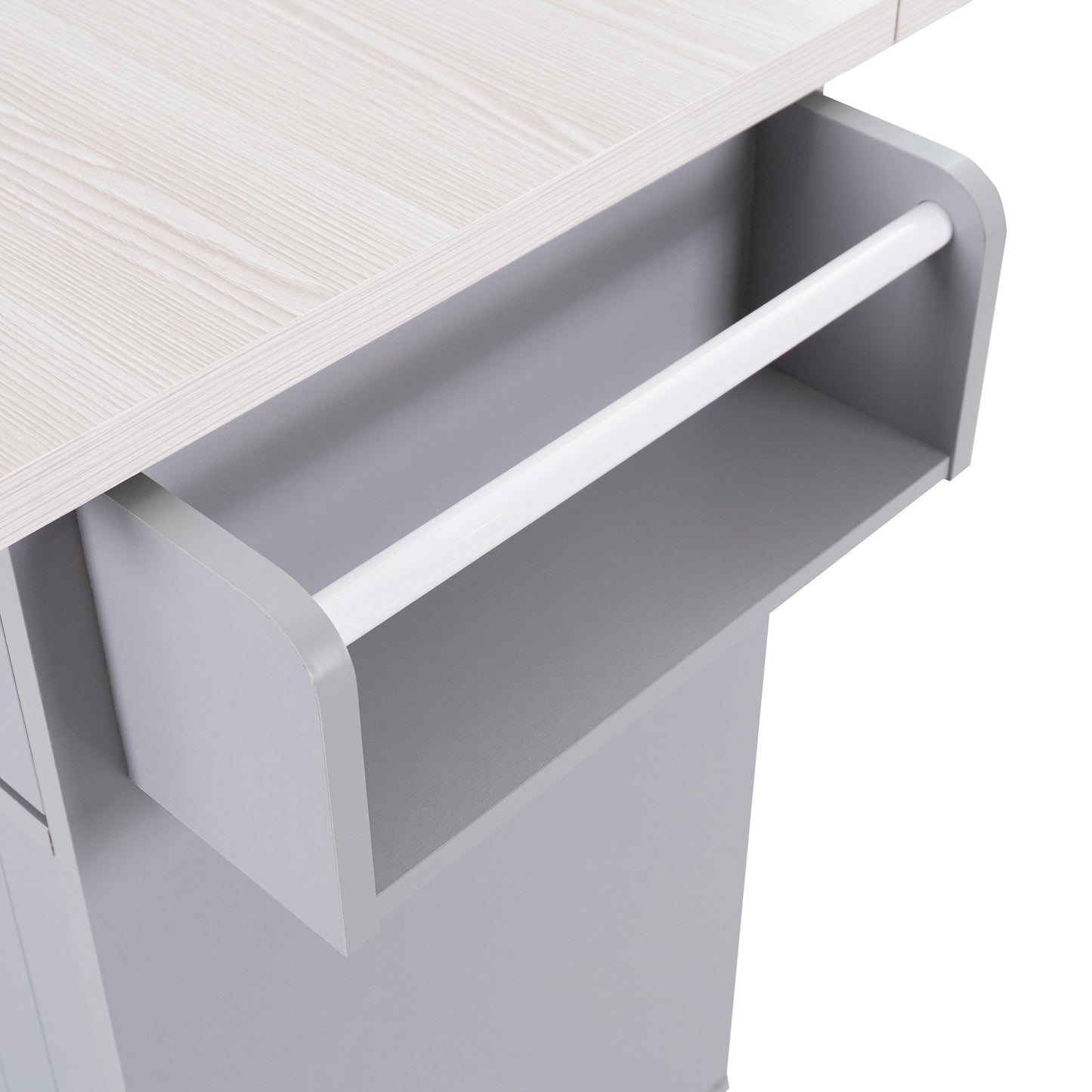 K&K Kitchen Island with Trash Can Storage Cabinet, Kitchen Cart with Drop Leaf, Spice Rack, Towel Rack and Drawer, Rolling Kitchen Island on Wheels with Adjustable Shelf, Grey image 2