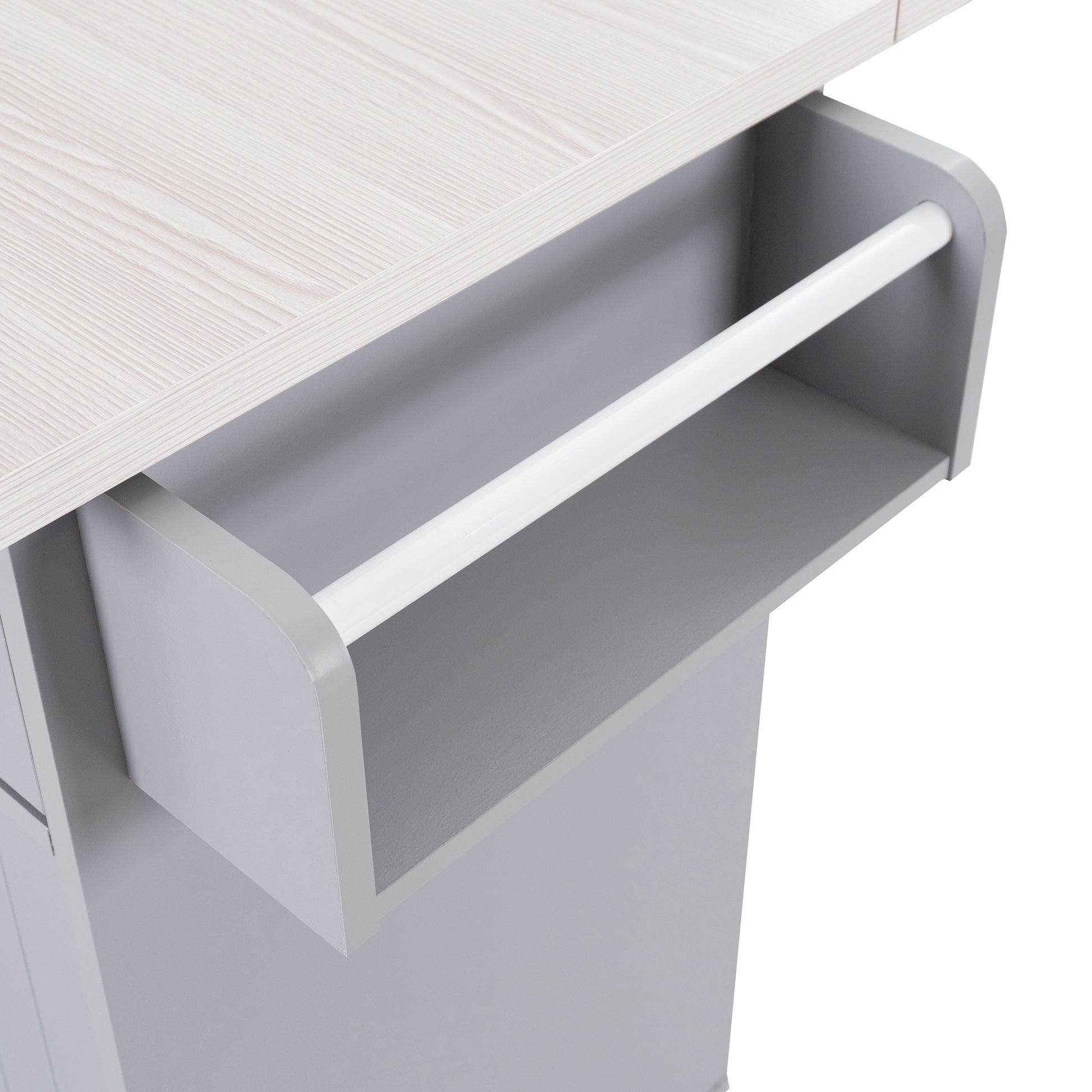 K&K Kitchen Island with Trash Can Storage Cabinet, Kitchen Cart with Drop Leaf, Spice Rack, Towel Rack and Drawer, Rolling Kitchen Island on Wheels with Adjustable Shelf, Grey image 2