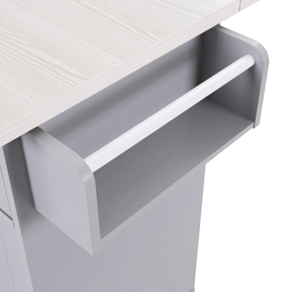 K&K Kitchen Island with Trash Can Storage Cabinet, Kitchen Cart with Drop Leaf, Spice Rack, Towel Rack and Drawer, Rolling Kitchen Island on Wheels with Adjustable Shelf, Grey image 2