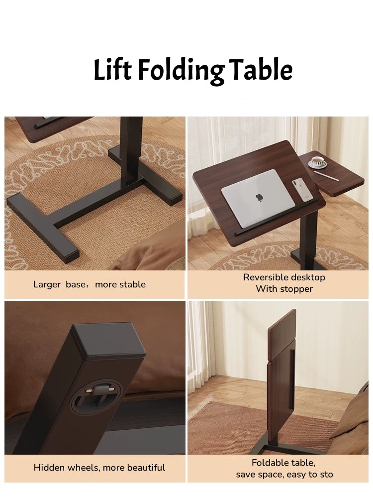 Bedside Table,Folding Overbed Bedside Desk Mobile Rolling Laptop Stand Tilting Overbed Table with Wheels Height Adjustable Tray Table for Laptop Bed Sofa Side Table (WALNUT) image 7