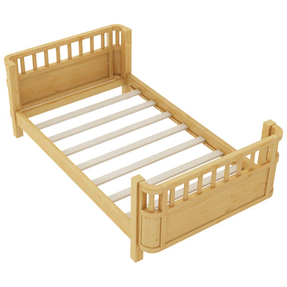 Twin Size Wood Platform Bed for Kids, Wood Low Profile Twin Bed with Rails for Girls and Boys, Natural (Patented Design, Expect Arrival Date 2026/5/11 Old SKU W2593P190150) image 10