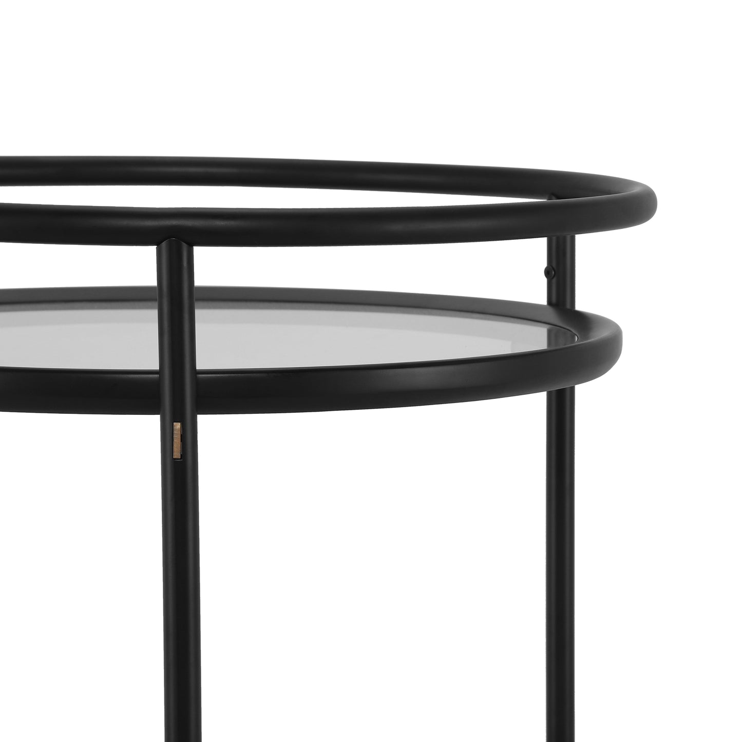 Modern Round Bar Cart with Tempered Glass Shelves and Gold Accents image 8