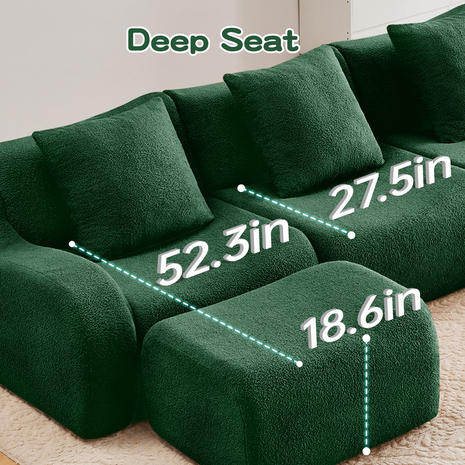 Soft Teddy Fabric Boneless Sofa,Anti-Slip Design,Assembly Chaise Lounge Curved Armrests Ergonomic Support 32D High Density Sponge,For Living Rooms Bedrooms,Green image 12