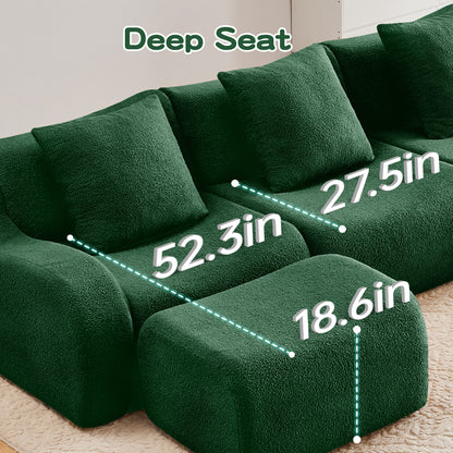 Soft Teddy Fabric Boneless Sofa,Anti-Slip Design,Assembly Chaise Lounge Curved Armrests Ergonomic Support 32D High Density Sponge,For Living Rooms Bedrooms,Green image 12