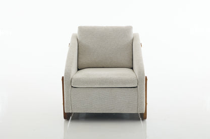 057-Set of 1 Chenille Fabric Modern Upholstered Armchair with Wooden Side Frame, Accent Leisure Chair with Cushioned Seat and Backrest for Living Room, Bedroom,Beige image 11