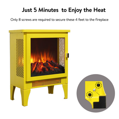 18 inch Freestanding Electric Fireplace Stove heater with 3D Flame effect,Lemon Yellow image 8