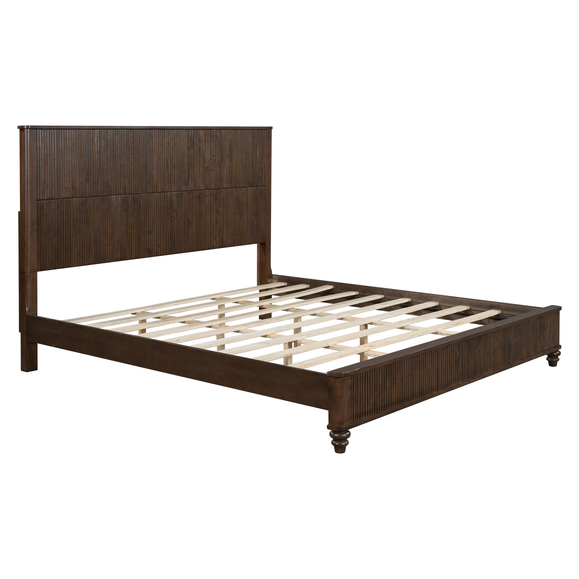 Solid Wood Bed Frame,King Platform Bed Frame with Headboard,Tall Headboard Natural Wood Bed,No Box Spring Needed,Walnut image 7