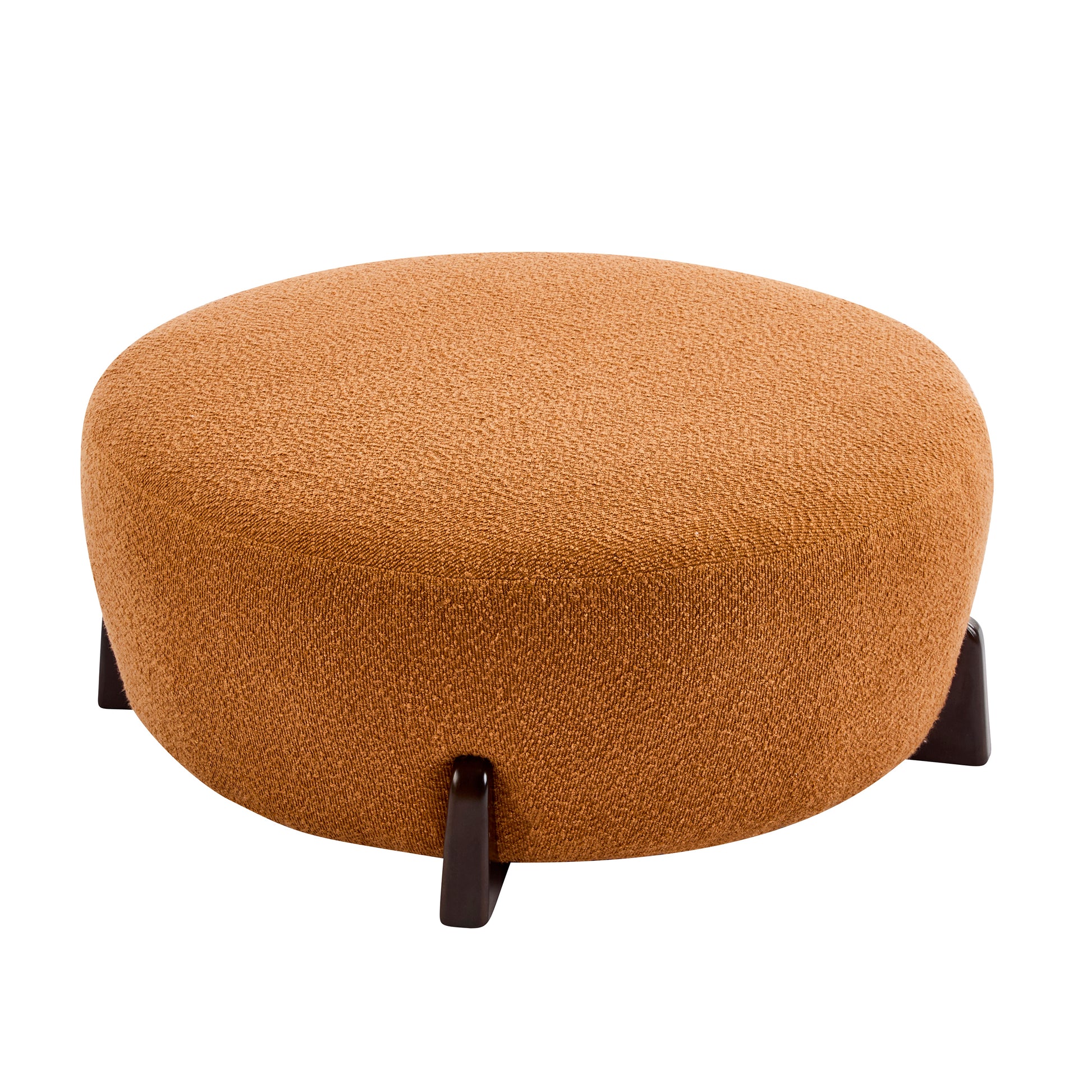Modish Round Ottoman: Boucle Top with Splayed Rubber Wood Legs, Pumpkin Orange image 7