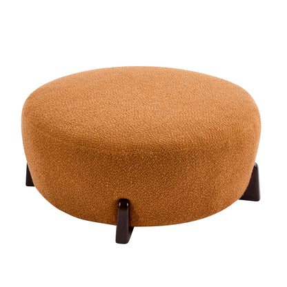 Modish Round Ottoman: Boucle Top with Splayed Rubber Wood Legs, Pumpkin Orange image 7