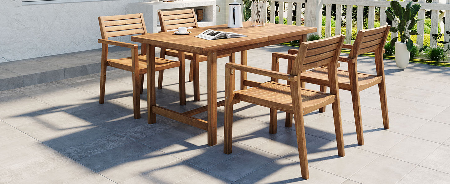 U_STYLE 5-Piece Outdoor Acacia Wood Outdoor Dining Set of 4,59.06-Inch Rectangular Table with Umbrella Hole,Suitable for Patio, Lawn, Garden, Poolside, & Indoor Use image 3
