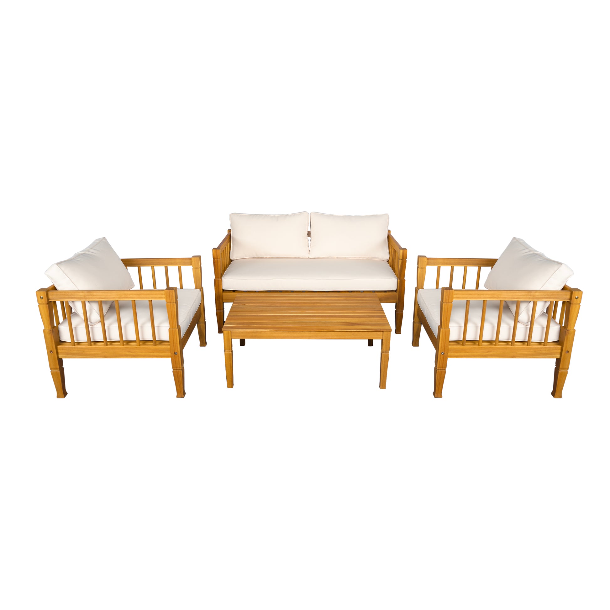 4-Piece Patio Furniture Set, Outdoor Furniture with coffee table, Patio Conversation Set Deep Seating with Thick Cushion for Backyard Porch Balcony,Teak finish image 4