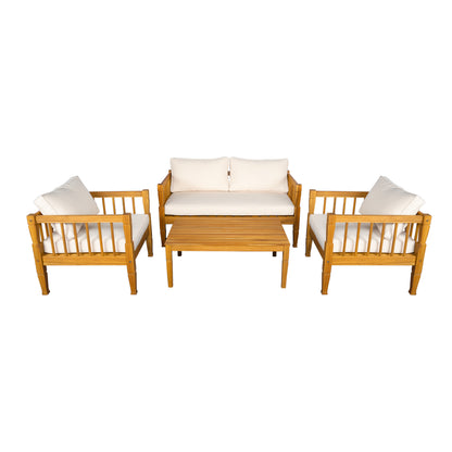 4-Piece Patio Furniture Set, Outdoor Furniture with coffee table, Patio Conversation Set Deep Seating with Thick Cushion for Backyard Porch Balcony,Teak finish image 4