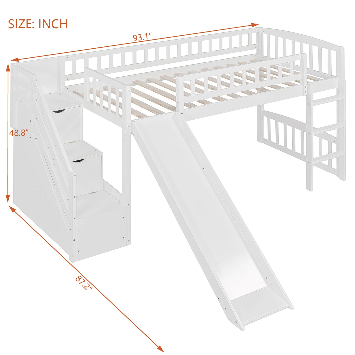 Stairway Twin Size Loft Bed with Two Drawers and Slide, White(OLD SKU:LT000515AAK-1) image 6