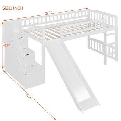 Stairway Twin Size Loft Bed with Two Drawers and Slide, White(OLD SKU:LT000515AAK-1) image 6