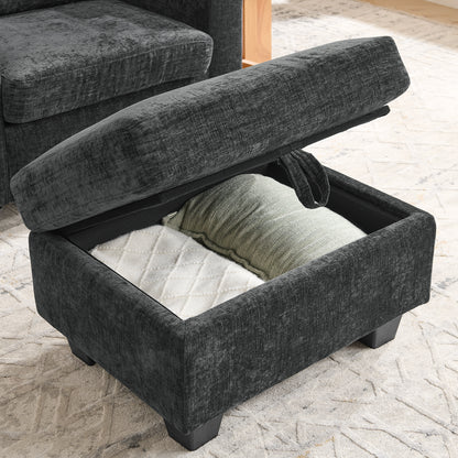 Single sofa recliner with manually adjustable backrest, USB charging port on the armrest side, phone stand included, hidden armrest storage, and a matching storage ottoman-Black image 11
