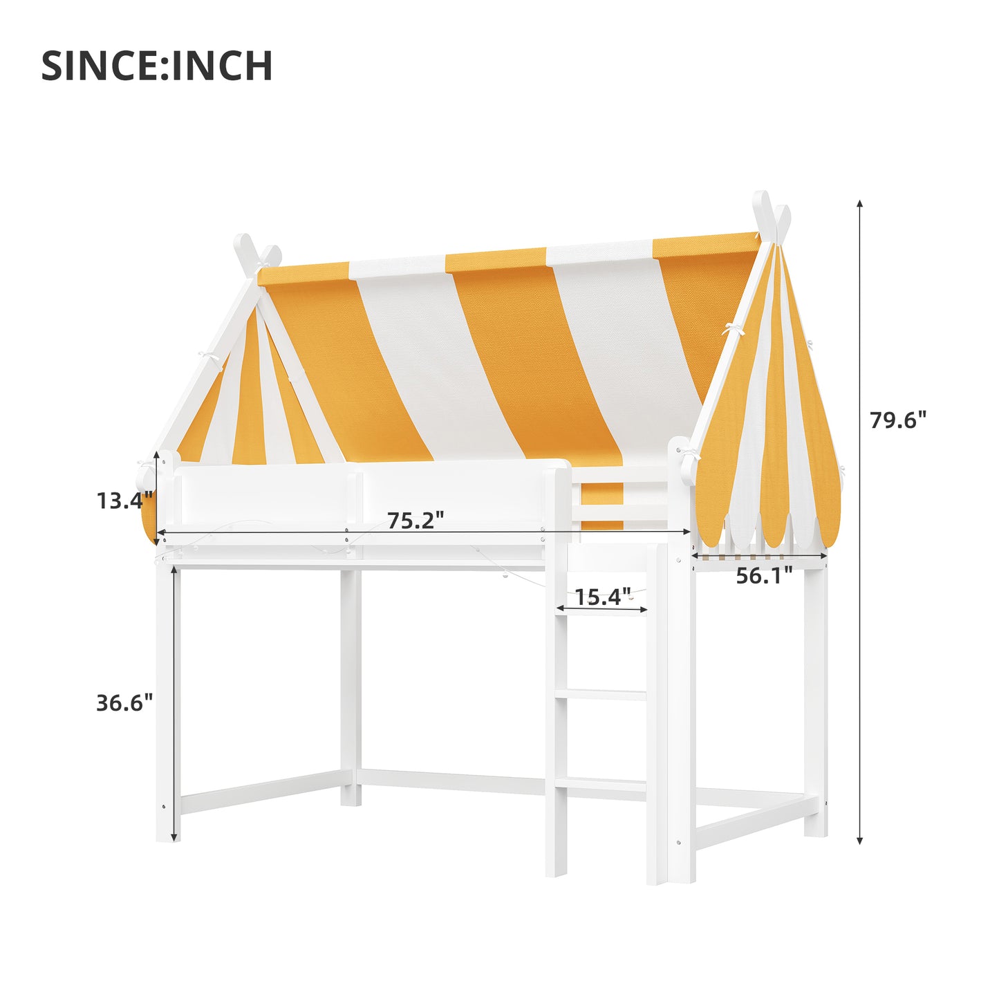Full Size Loft Bed with Canopy, LED Lights & Book Shelf, White image 10