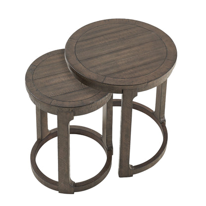 24 inch 2PCS Curved Traditional Round Circle Wooden Coffee Table Set,Mid Century Rustic Style Side Table,End Table for living Room,Office,Apartmen,Drak Brown image 5