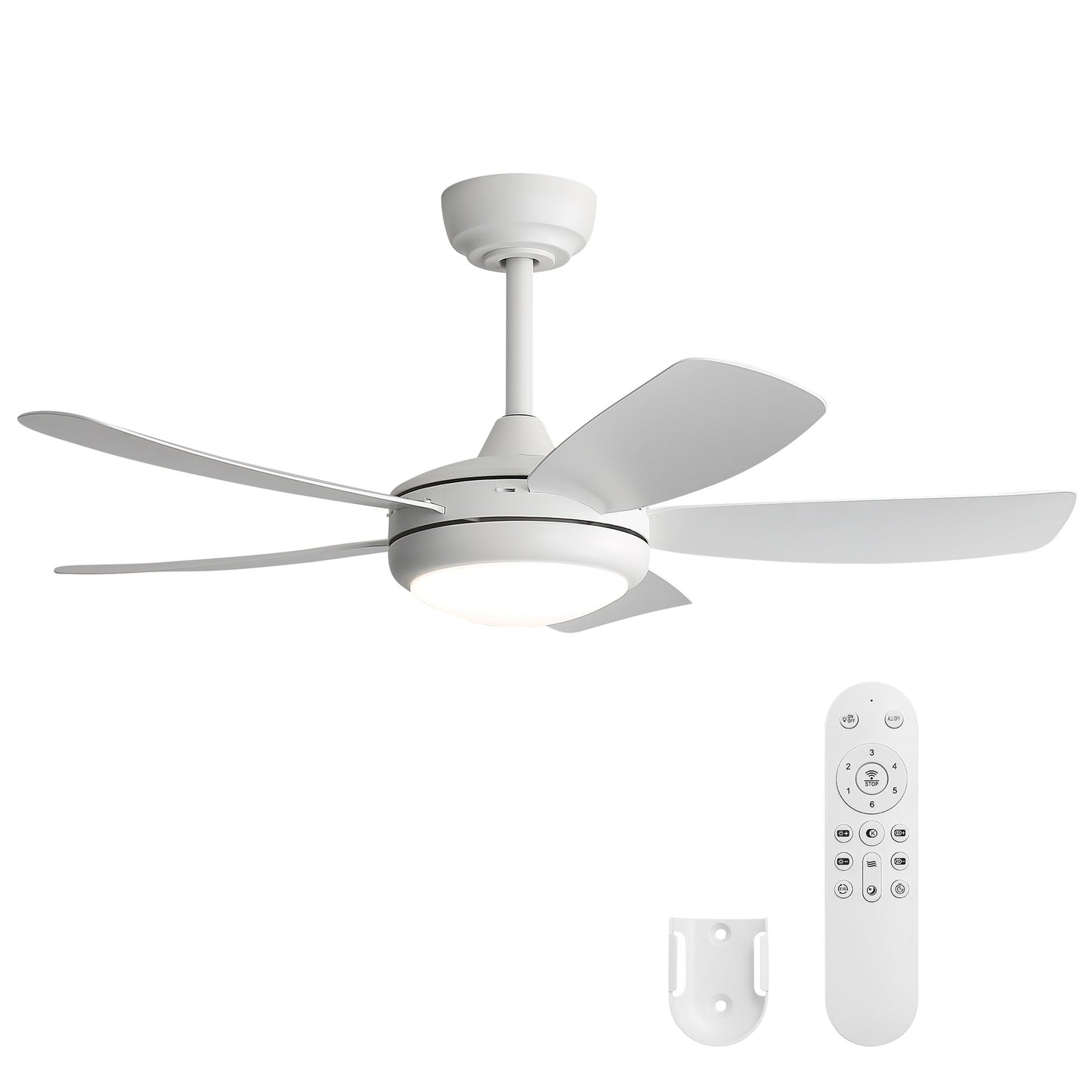 42 inch Ceiling Fans with Lights, Quiet DC Motor, Screw-Free for Blade Installation Reversible Ceiling Fan with Remote Control for Bedroom/Living Room-White image 1