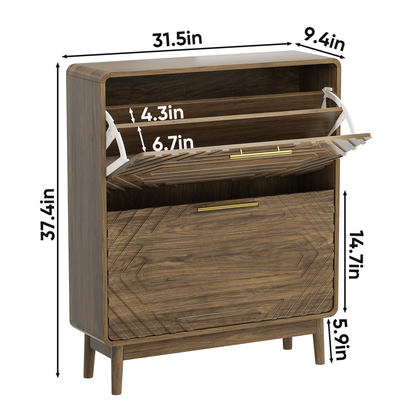 31.5" Walnut Shoe Cabinet, Mid-Century Modern Freestanding Shoe Cabinet, Freestanding Organizer with 2 Flip-Top Drawers, Suitable for Entry, Hallway and Foyer image 6