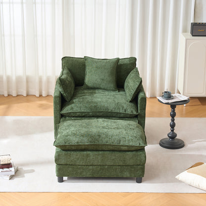 39.4" Modern Accent Chair with Ottoman, Living Room Club Chair Chenille Upholstered Armchair, Reading Chair for Bedroom, Green Chenille image 10