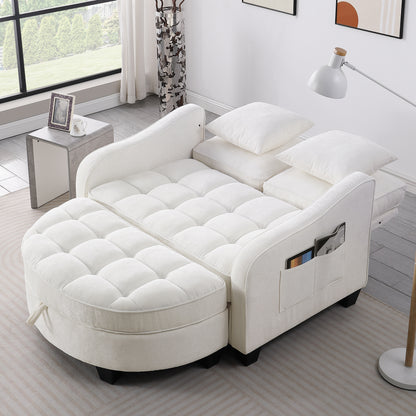 Two-seater sofa, double sofa chaise longue, with irregular armrests and backrests, footrest with storage space, comes with two small throw pillows, suitable for living room and bedroom - Beige image 2