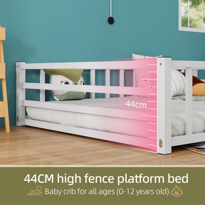 Full Size Floor Bed, Low Profile Metal Platform with Heavy Duty Guardrails, No Box Spring Needed, White image 6