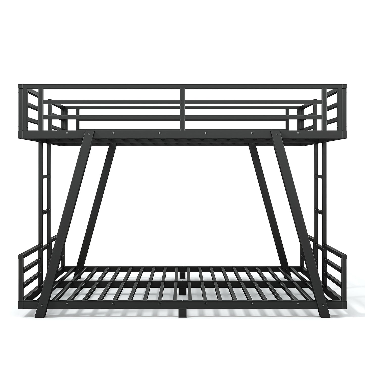 Queen over Queen Bunk Bed with 2 Side Ladders, Metal Bunk Bed with Spdcial Support Leg Design, Low Profile Bunk Bed, Black image 7