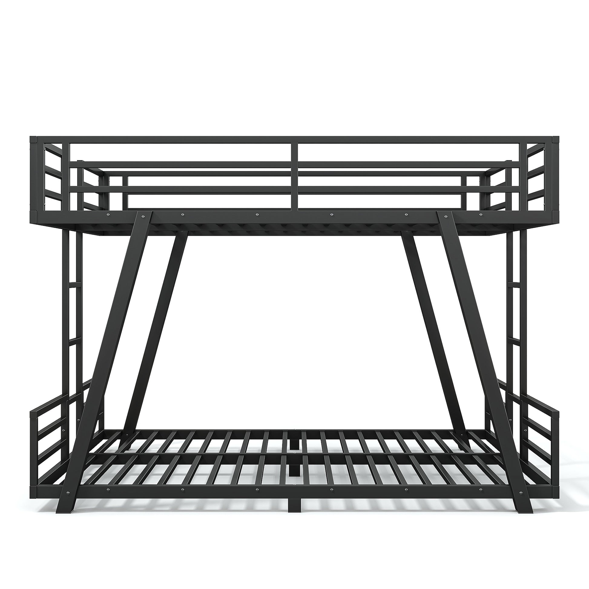 Queen over Queen Bunk Bed with 2 Side Ladders, Metal Bunk Bed with Spdcial Support Leg Design, Low Profile Bunk Bed, Black image 7