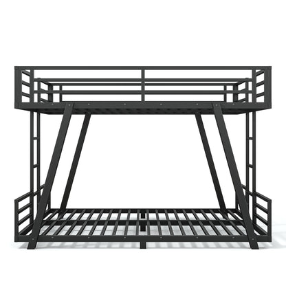 Queen over Queen Bunk Bed with 2 Side Ladders, Metal Bunk Bed with Spdcial Support Leg Design, Low Profile Bunk Bed, Black image 7