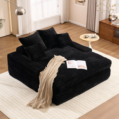 028DR-Oversized chaise Lounge chair, Upholstered Sleeper Sofa Bed with 4 Throw Pillows and Armrests, Corduroy Fabric Plush Lounge Chair Bed for Living Room, Apartment & Small Spaces, Black image 8