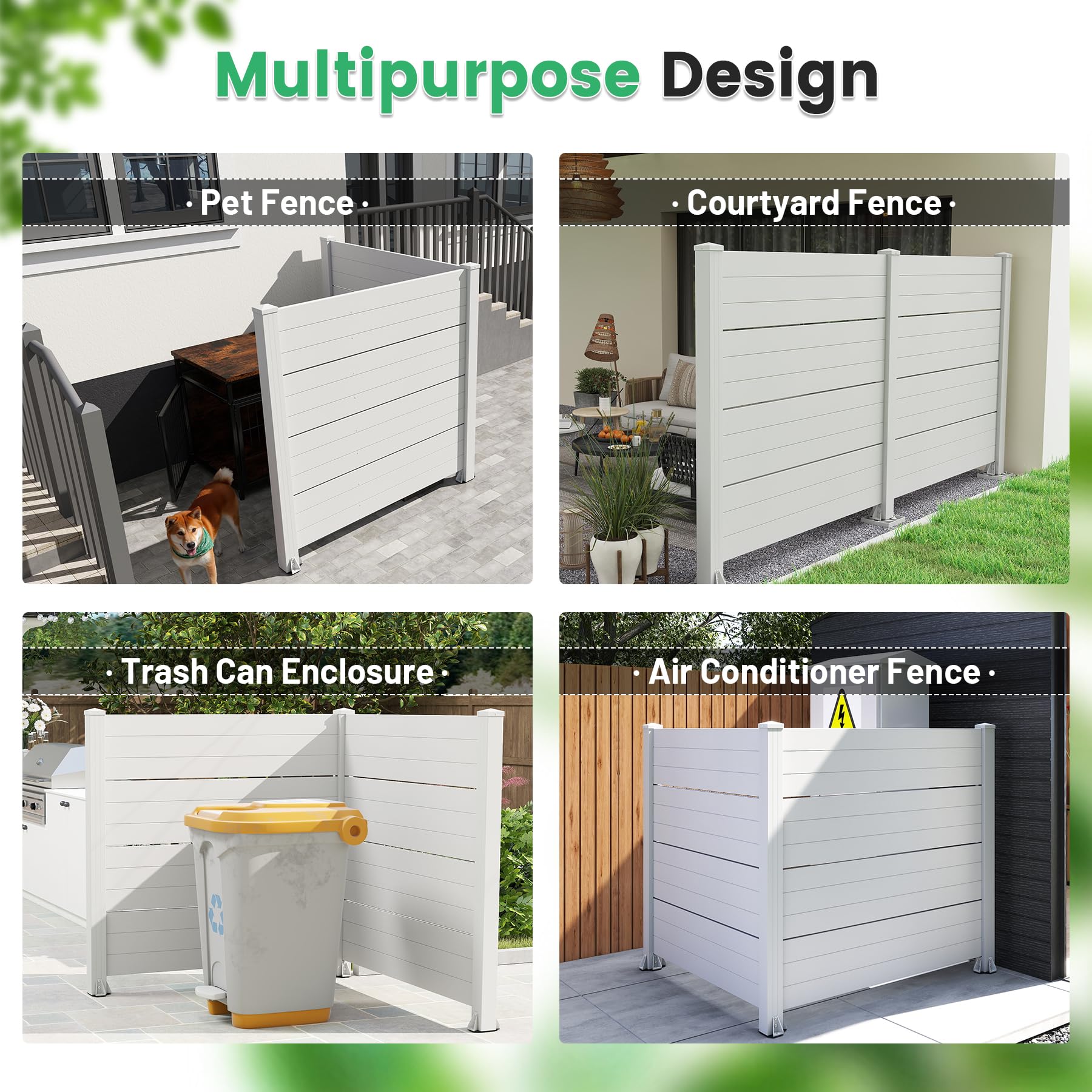 50" W x 49" H Outdoor Privacy Screen, Air Conditioner Fence, All-Weather Vinyl Privacy Fence Screens with Aluminum Posts, 2 Panels, White image 9