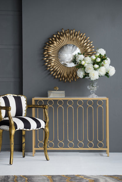 Sunburst design wall mirror golden finish side view