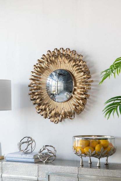 27 inch golden sunburst mirror in living room setting