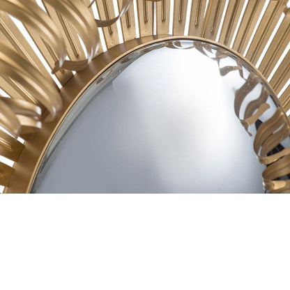 27 inch sunburst wall mirror golden finish angled view