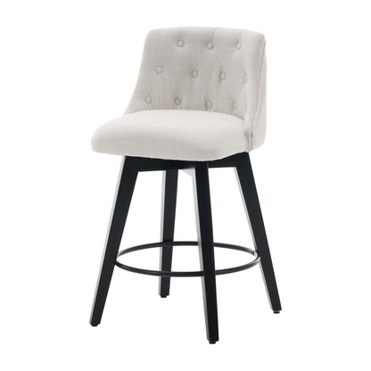 007-360° Swivel Bar Stools Set of 2-Modern 25" Counter Height Stools with Stain-Resistant Line&Button Tufted Back, Solid Wood Frame Barstools for Kitchen Island, Cafe or Home Bar, Easy Assembly White image 11