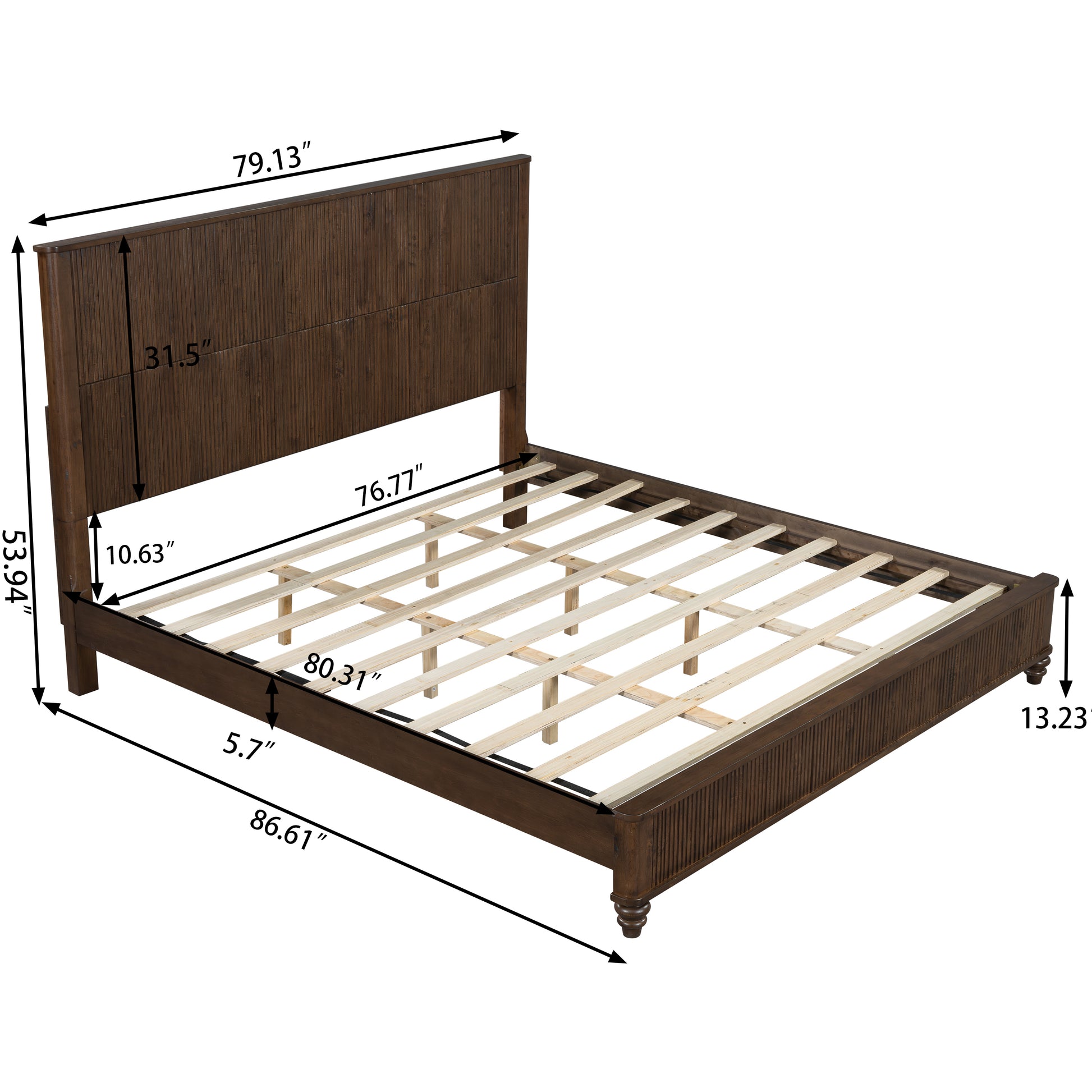 Solid Wood Bed Frame,King Platform Bed Frame with Headboard,Tall Headboard Natural Wood Bed,No Box Spring Needed,Walnut image 4