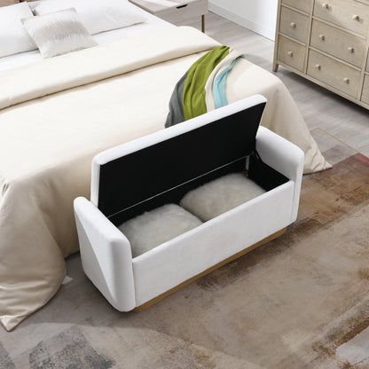 49" Bench with Storage, Storage Ottoman Bench with Safety Hinge, Gold Metal Base with wood frame, Upholstered Entryway Bench for Bedroom, Living Room, Hold up to 350 lb, Beige image 3
